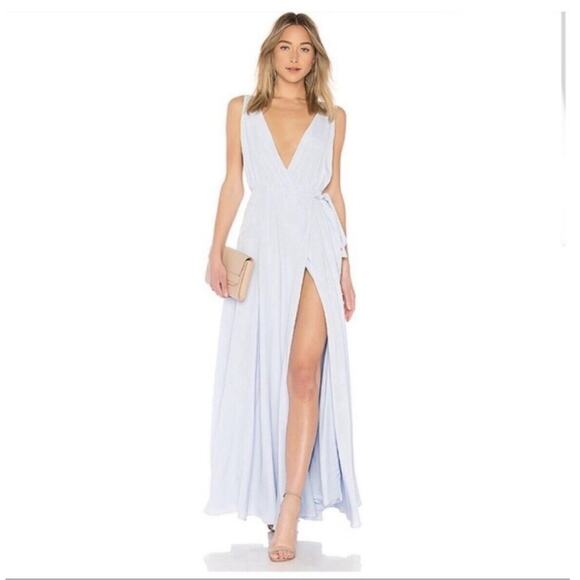 Lovers Friends Leah Wrap Formal Gown Maxi Dress Periwinkle Women's 8 Pastel Gala - Picture 1 of 10